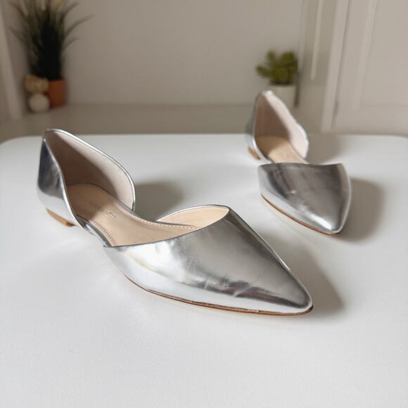 NWT Banana Republic Metallic Silver D'Orsay Pointed Toe Flats Size 8 - Picture 1 of 8